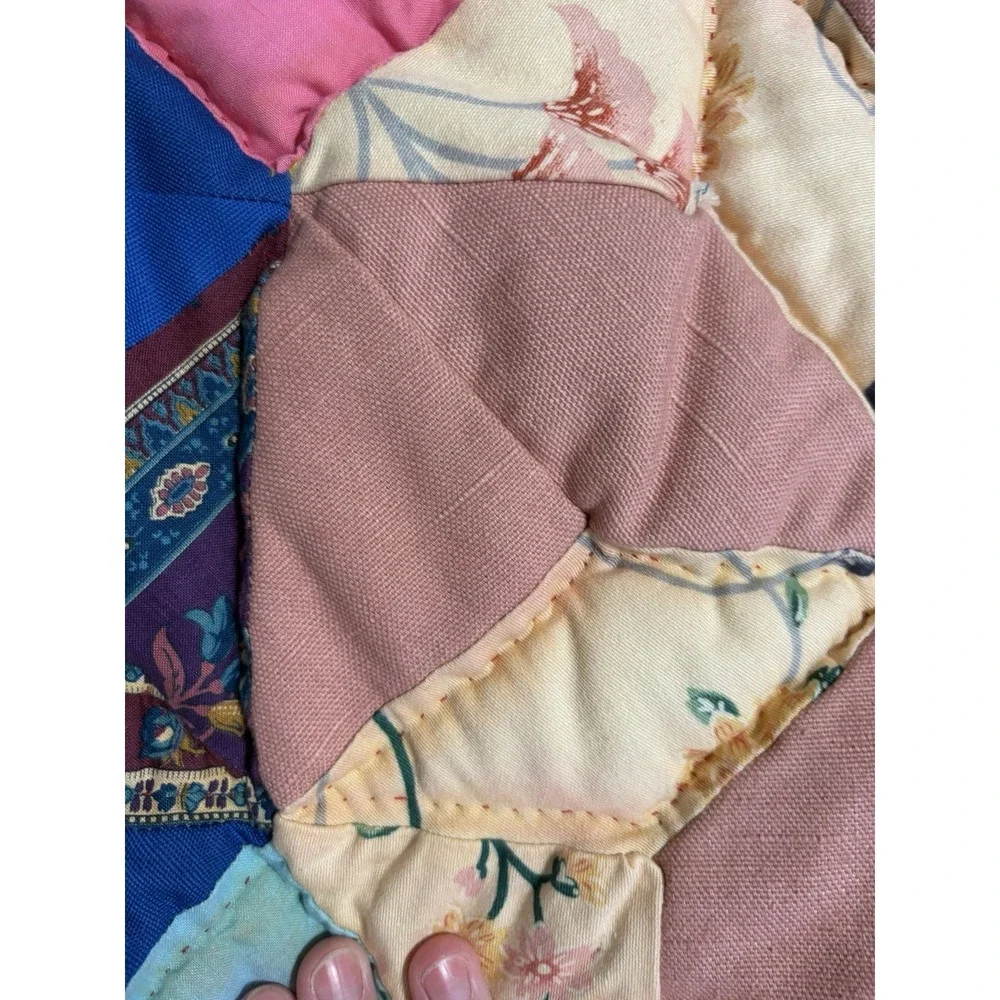 Vintage Handmade Patchwork Puffy Star Faded, Color Flaws, Twin Quilt 74